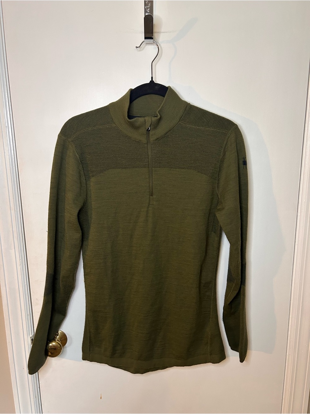 SMARTWOOL MEN’S INTRAKNIT THERMAL OLIVE GREEN MERINO BASE LAYER 1/4 ZIP SZ MED